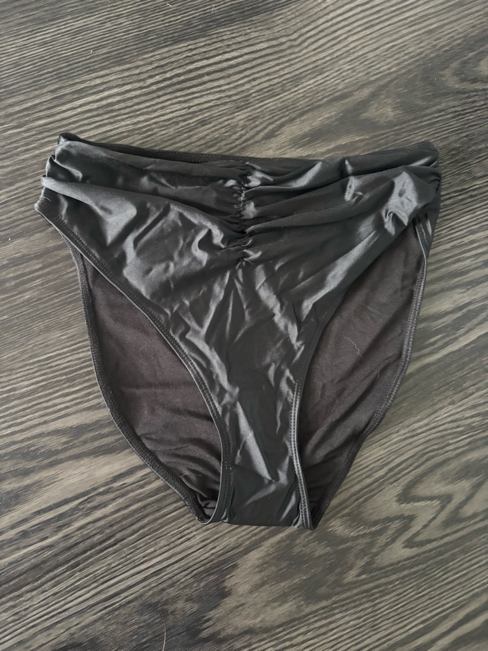 Good American Black High-Cut Bikini Bottoms with Ruched Waist